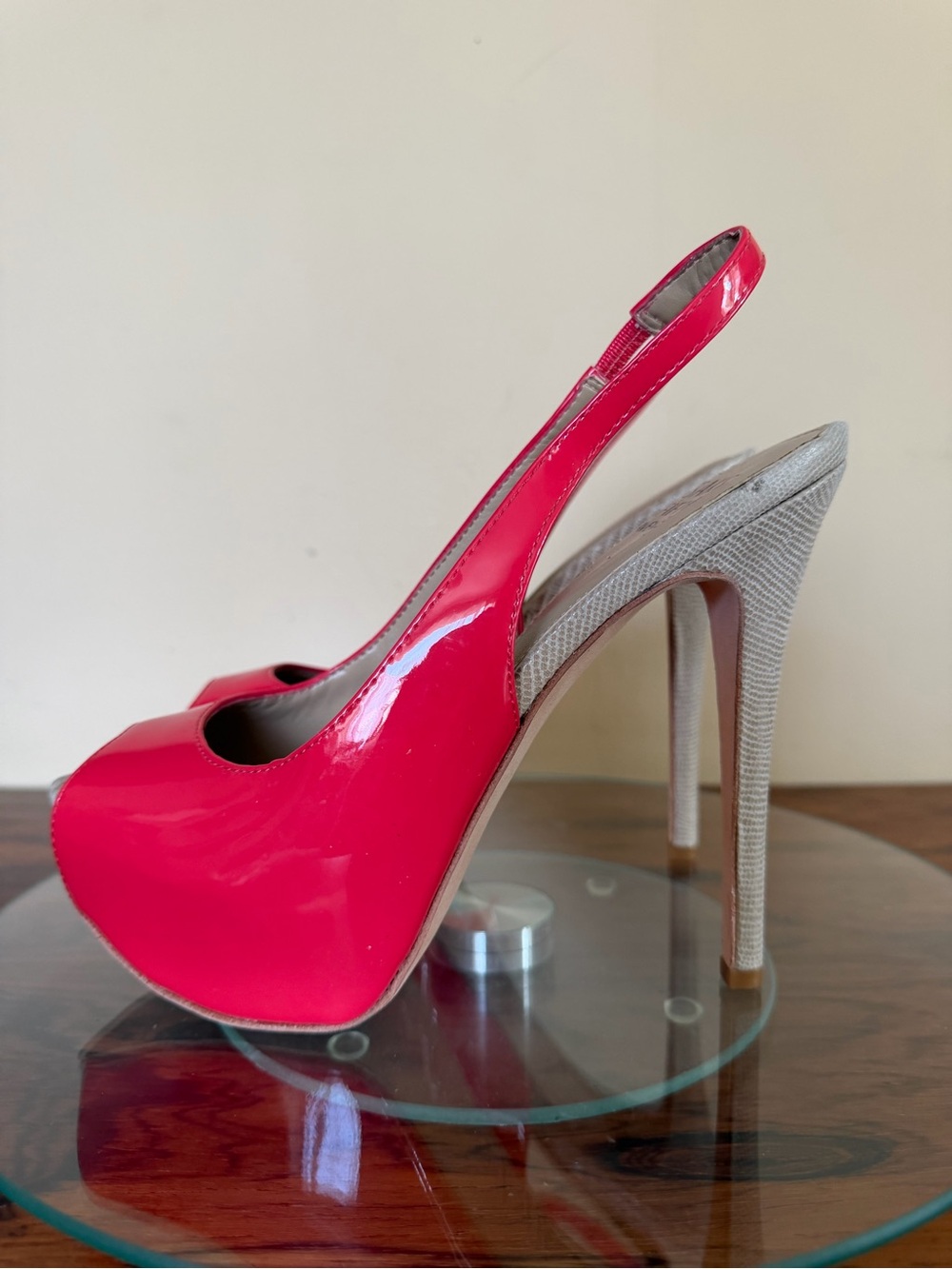 Saks Fifth Avenue Paulina Pink Patent Leather Platform Slingback Heels Size 5.5